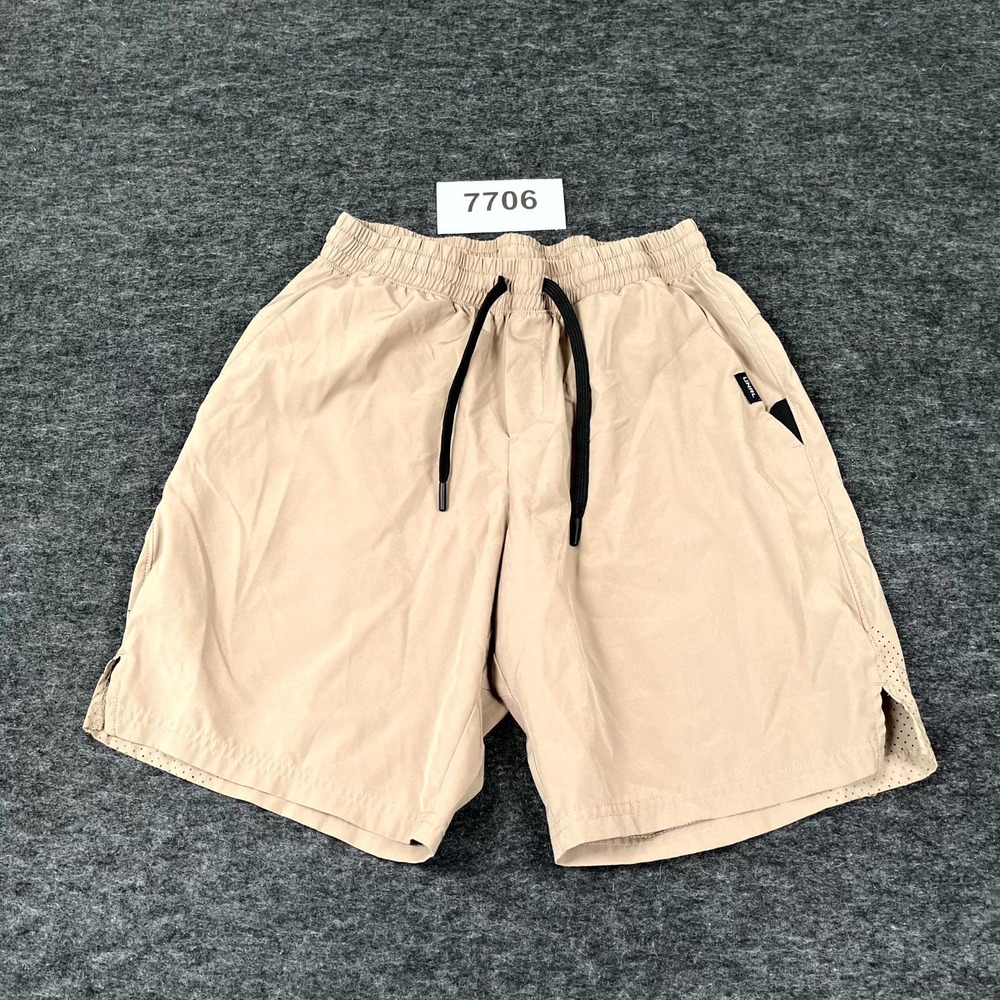 UNRL Apex Performance Shorts Mens Medium Beige Stretch Drawstring Athletic Gym
